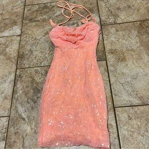 Windsor Coral Sequin Hoco Mini Dress